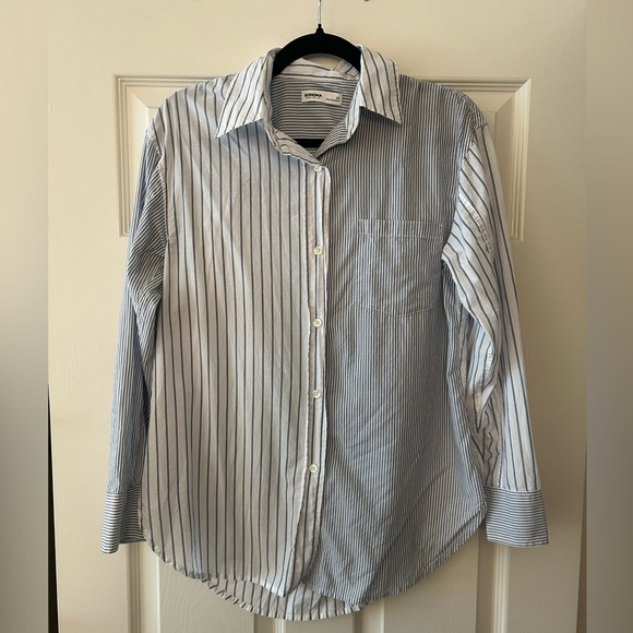 Women's Sonoma Goods For Life® Oversized Boyfriend Shirt Blue and White Stripes - Picture 3 of 5